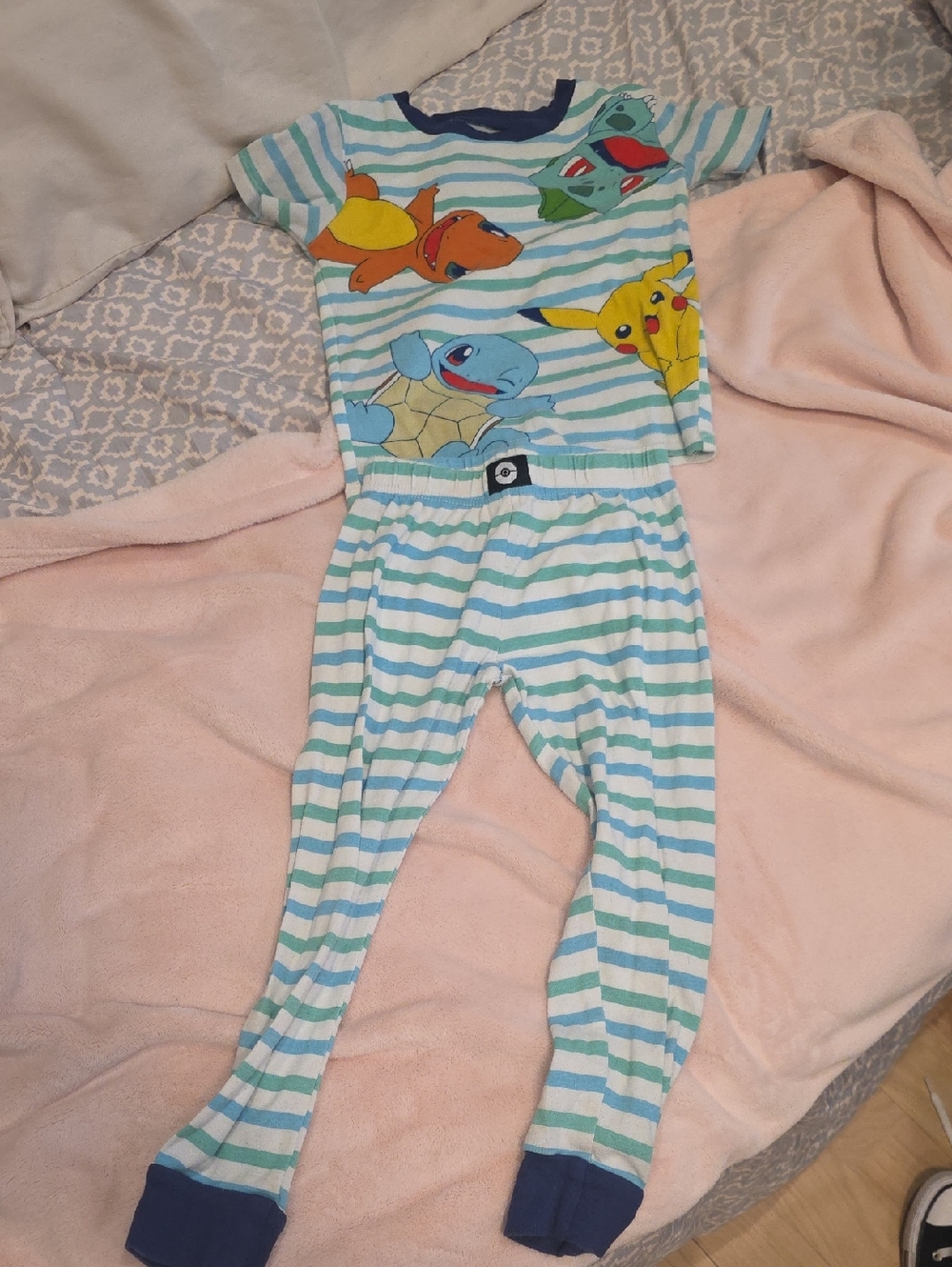 Pokemon Striped Kids Pajama Set - Pikachu, Squirtle, Charmander, Bulbasaur